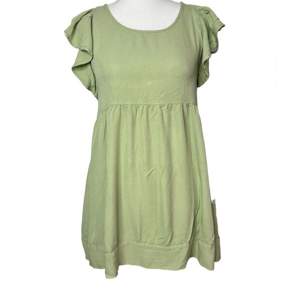 Beyond Words Ruffled Sage Green Open Back Mini Dress - Picture 1 of 4
